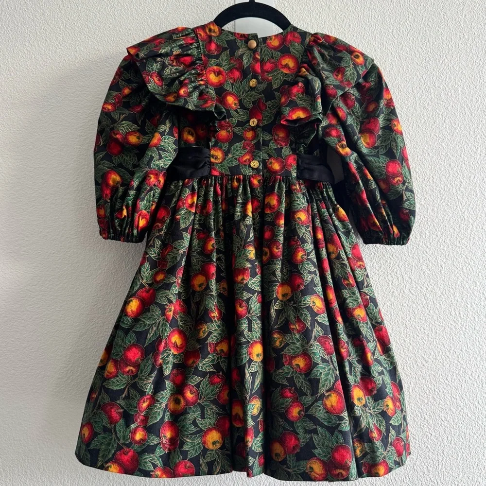 Vintage Wee Clancy Victoria Holiday Harvest Dress Bows Puff Sleeve Tulle Fruit